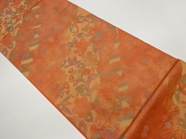 JAPANESE KIMONO / VINTAGE FUKURO OBI / WOVEN FLOWER & BIRD
